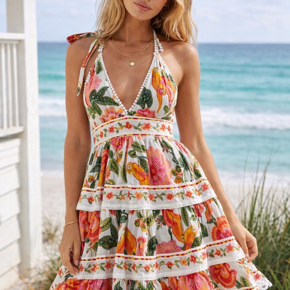 FARM Rio Tropical Floral Mini Dress - Pink and Green